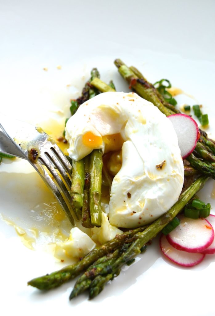 Poached Eggs On Toast With Prosciutto And Mustard Asparagus