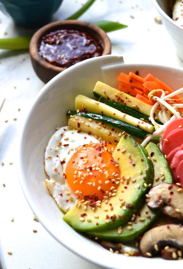 Vegetarian Korean Bibimbap With Spicy Ssamjang and Avocado