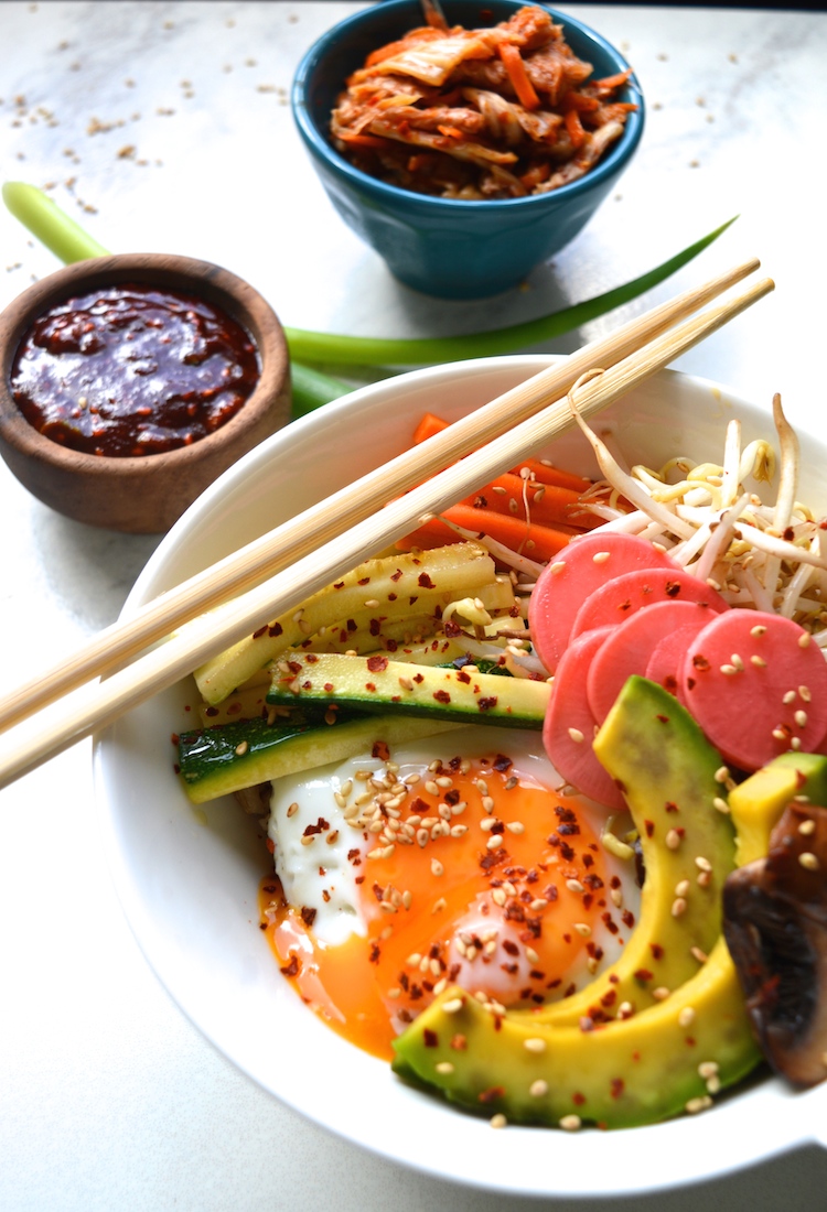 Vegetarian Korean Bibimbap With Spicy Ssamjang and Avocado